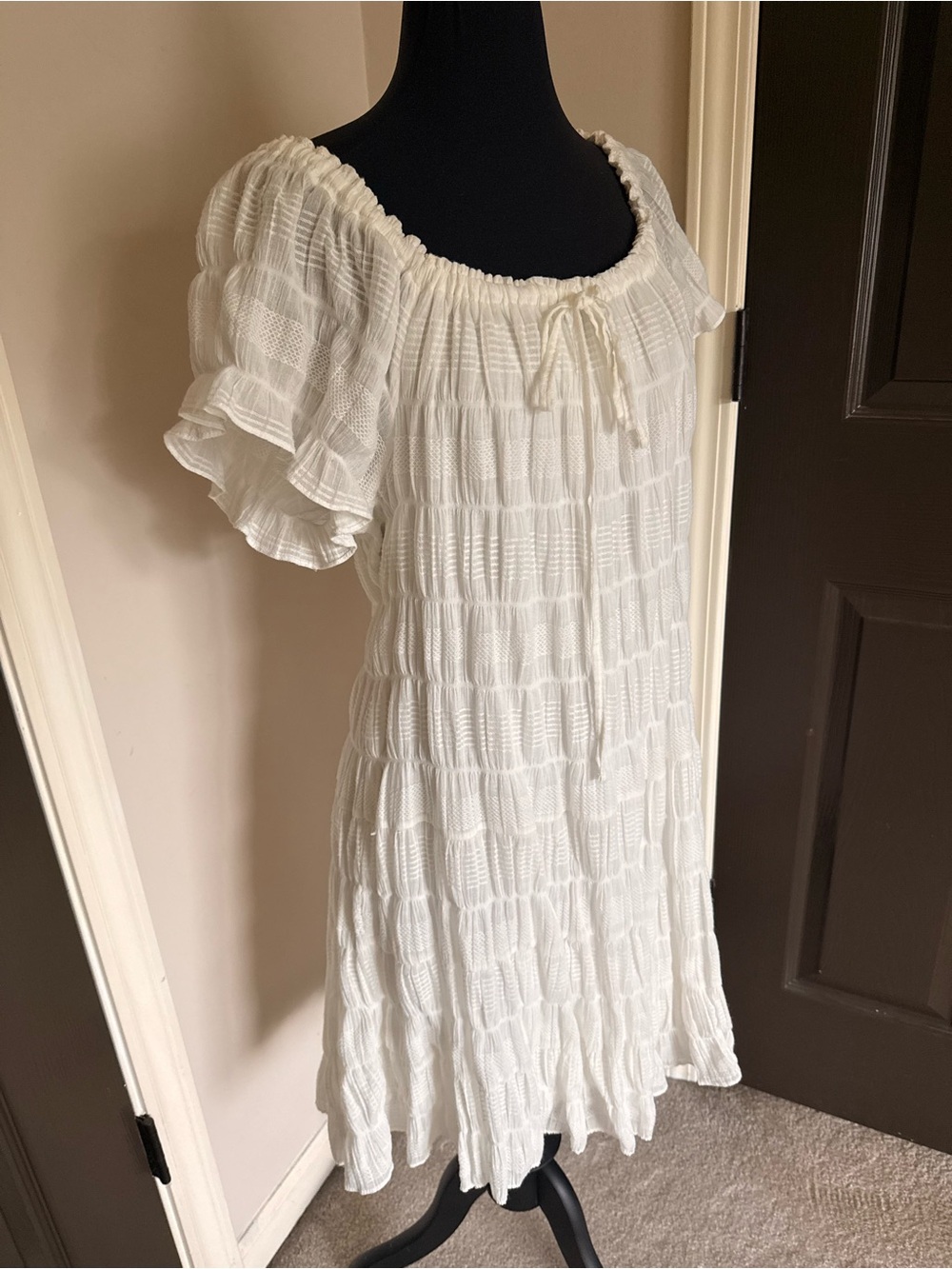 Max Studio White Peasant Midi Dress